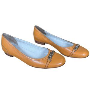 Gucci Vintage Logo Leather Ballet Flat Shoes Marigold Tan Camel Size 36.5C